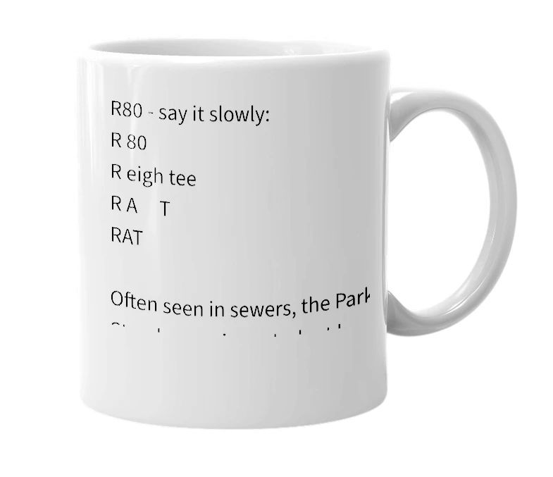 White mug with the definition of 'R80'