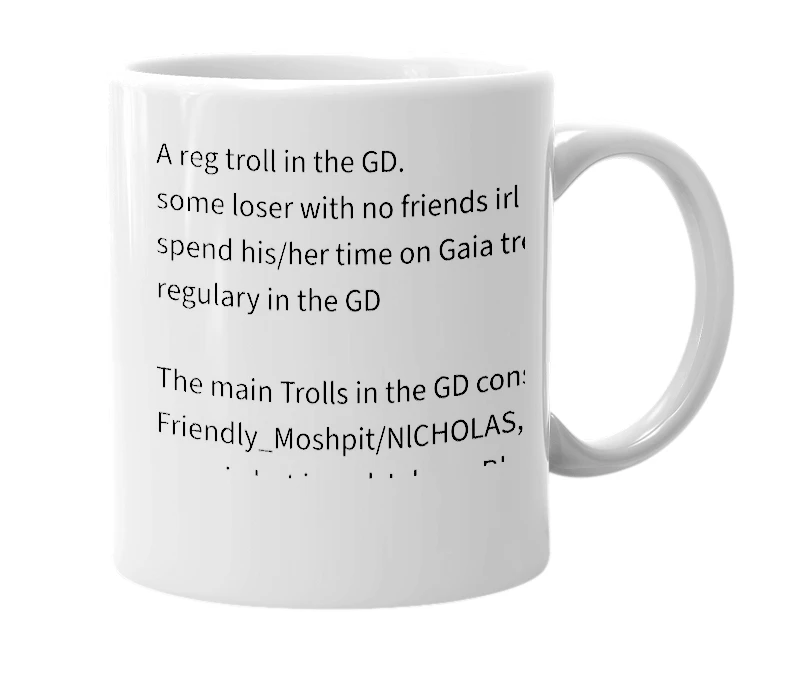 White mug with the definition of 'REG TROLL'