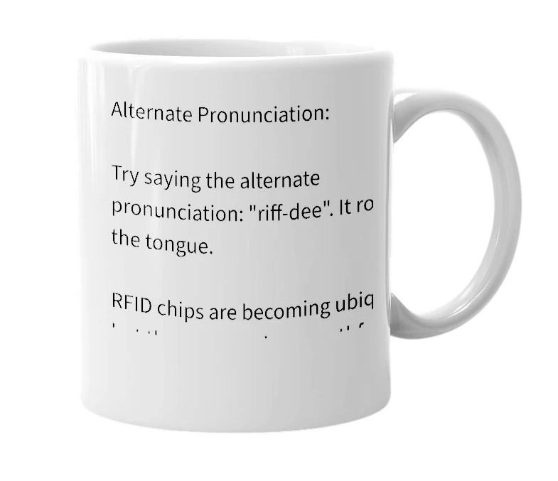 White mug with the definition of 'RFID'