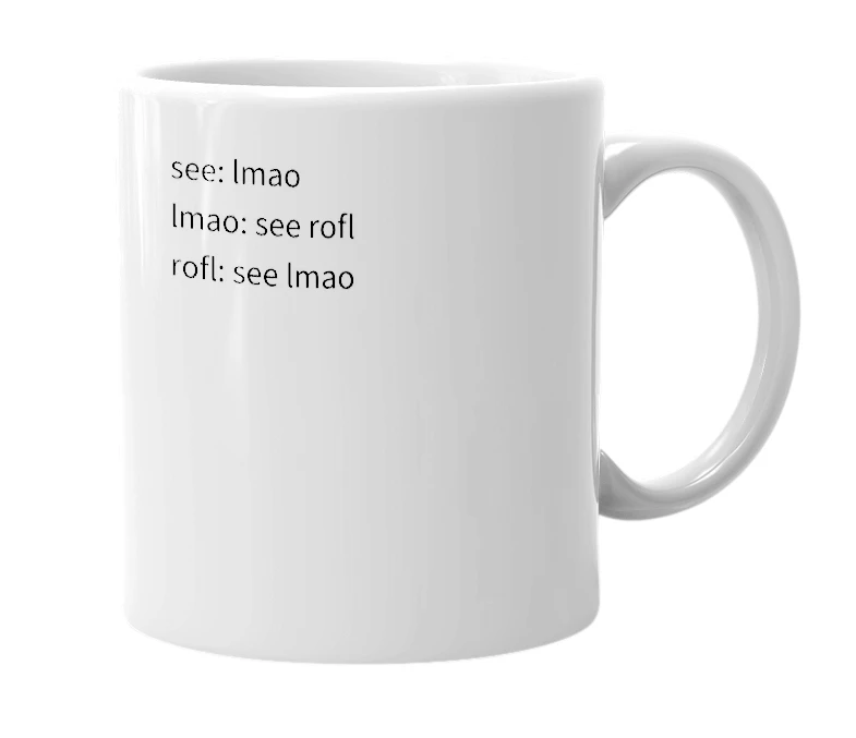 White mug with the definition of 'ROFL'