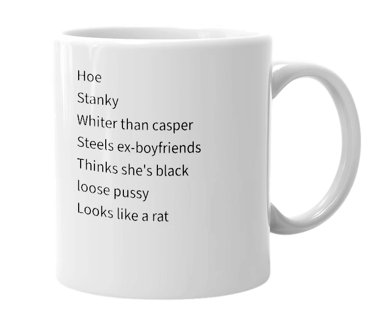 White mug with the definition of 'Rachel Red Johnson'