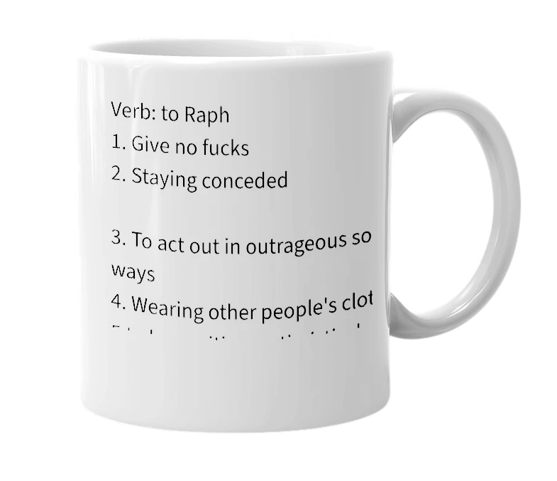 White mug with the definition of 'Raph'