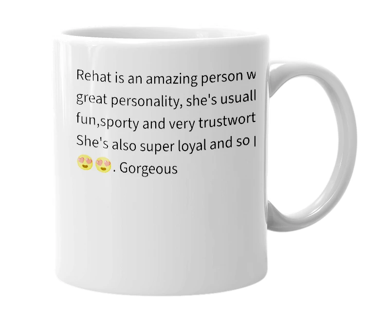 White mug with the definition of 'Rehat'