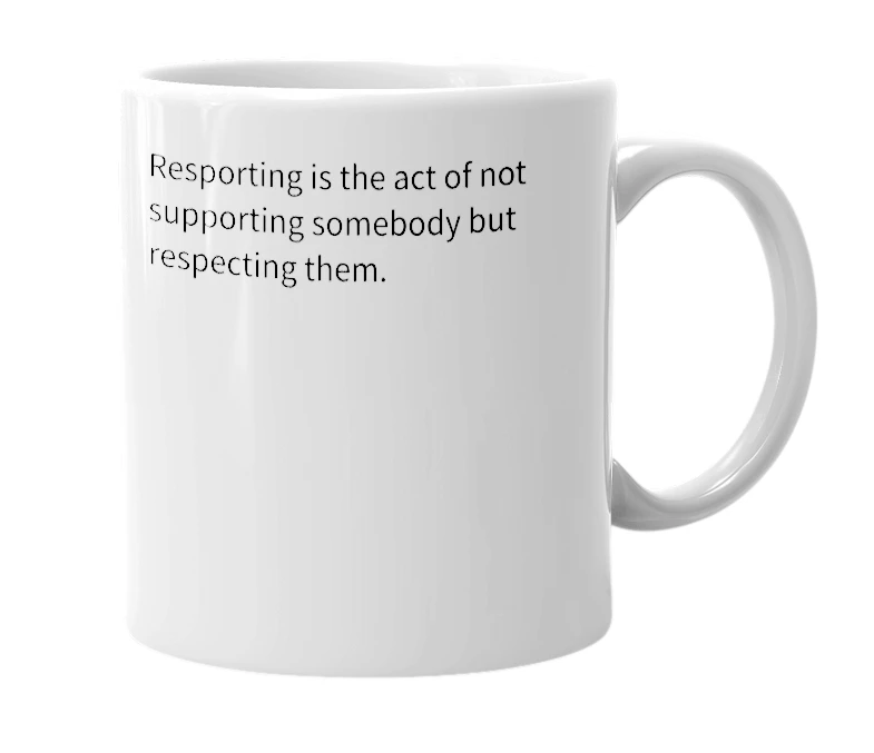 White mug with the definition of 'Resport'