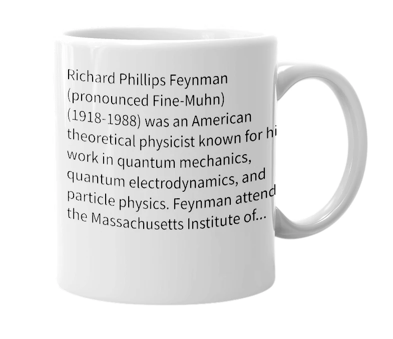 White mug with the definition of 'Richard Feynman'