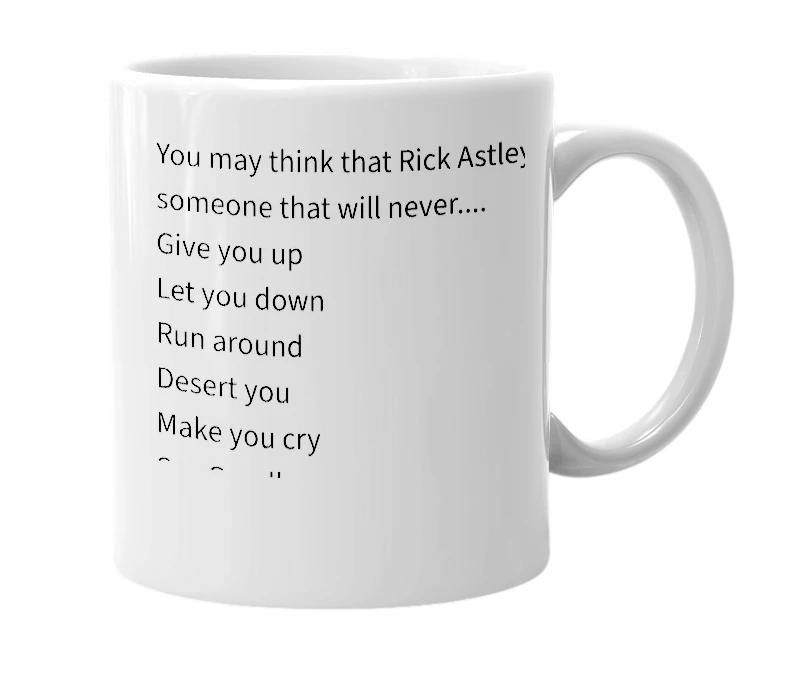 White mug with the definition of 'Rick Astley'