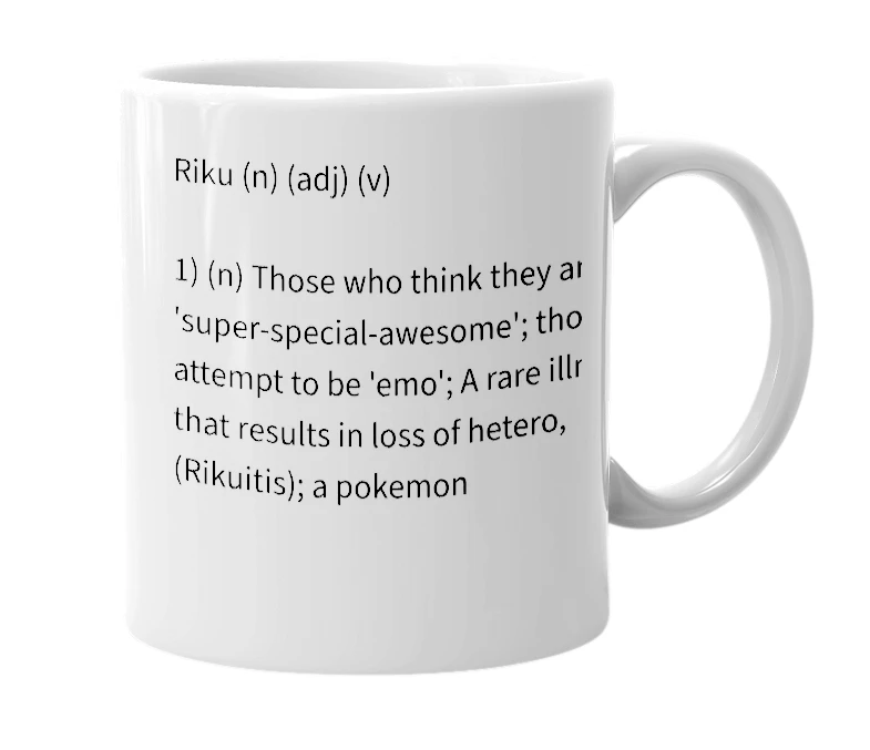 White mug with the definition of 'Riku'