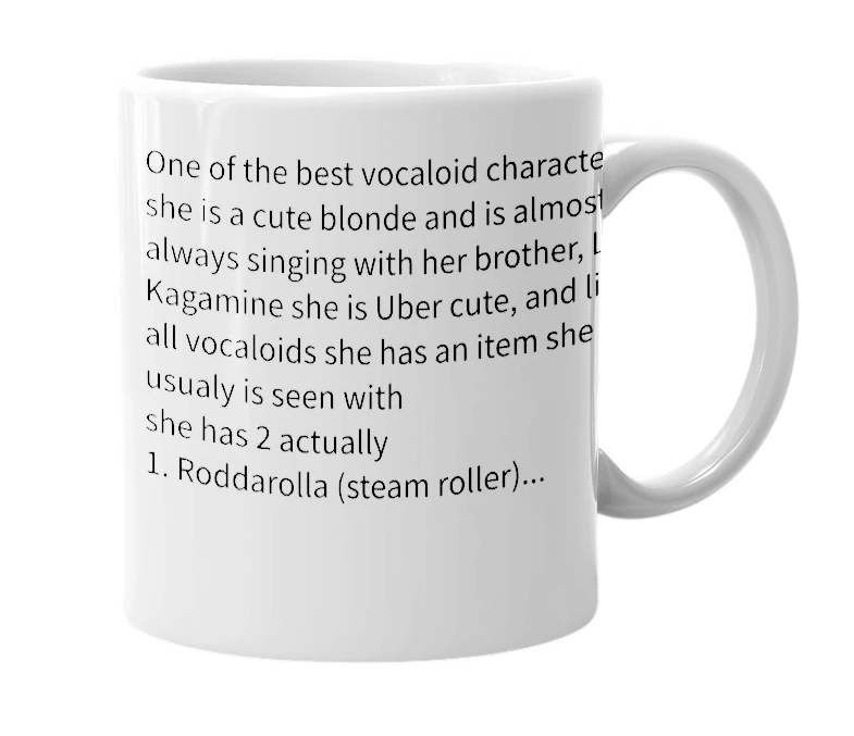 White mug with the definition of 'Rin kagamine'