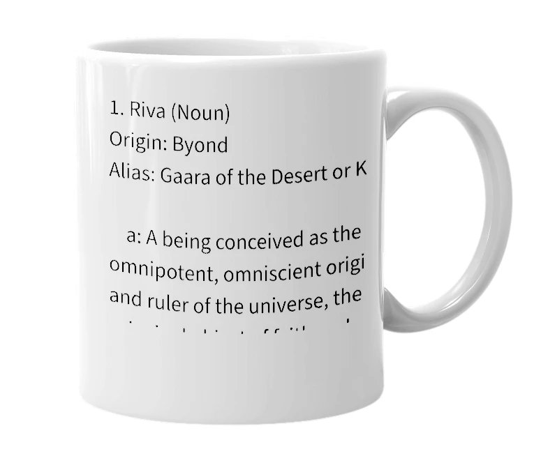 White mug with the definition of 'Riva'