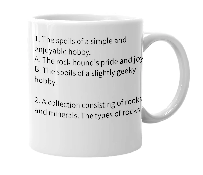 White mug with the definition of 'Rock Collection'
