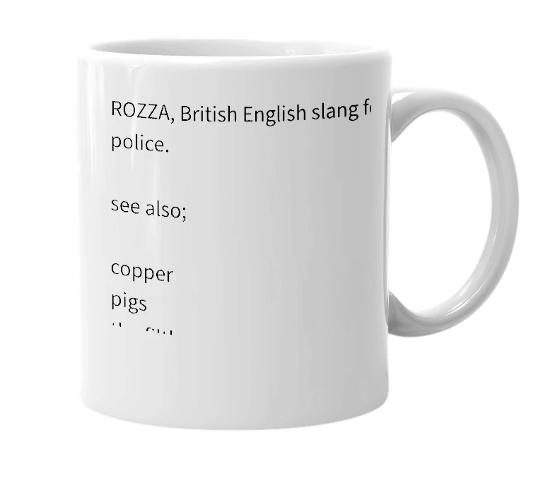 White mug with the definition of 'Rozza'