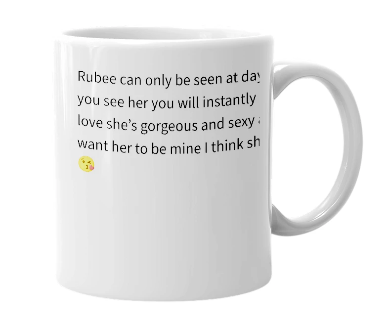 White mug with the definition of 'Rubee'