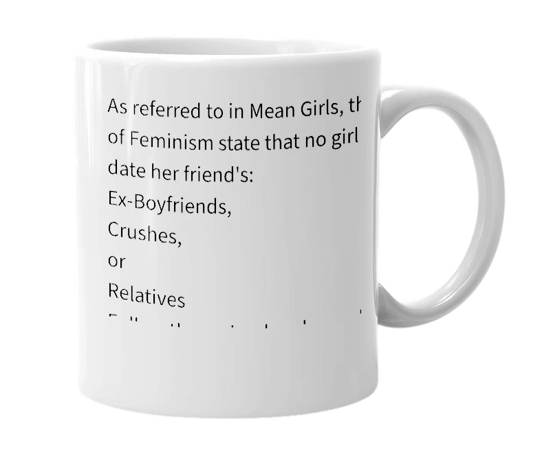 White mug with the definition of 'Rules of Feminism'