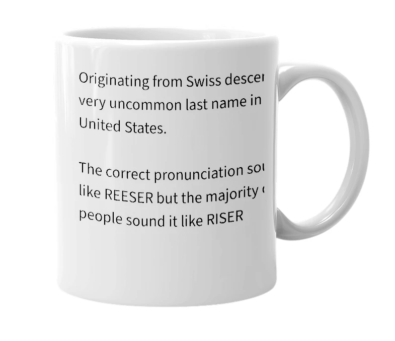 White mug with the definition of 'Ryser'