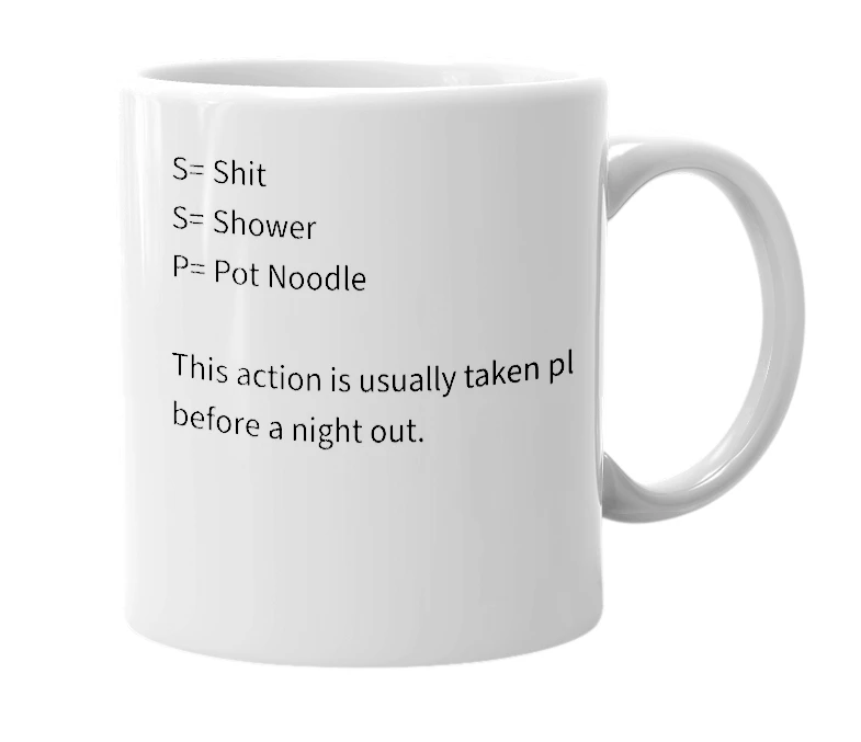 White mug with the definition of 'S.S.P.'
