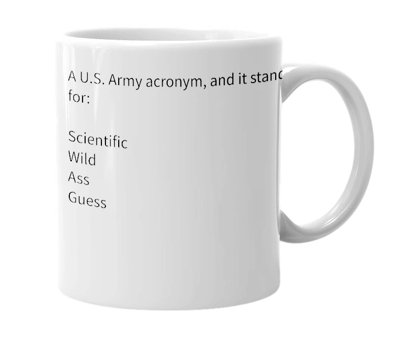White mug with the definition of 'S.W.A.G.'