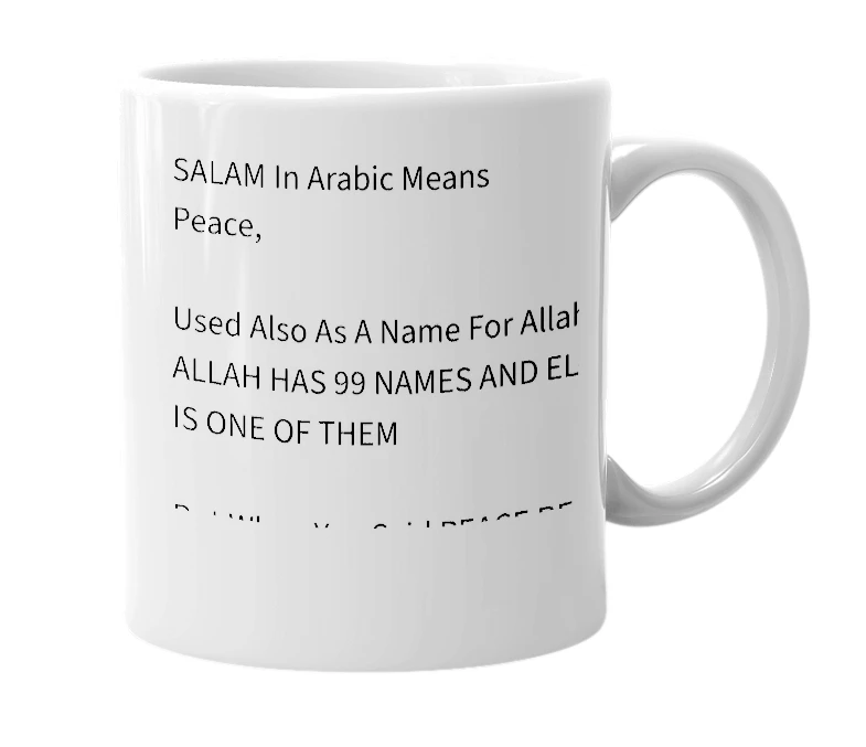 White mug with the definition of 'SALAM'