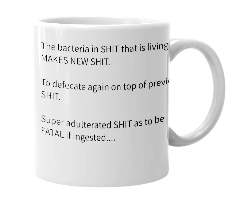 White mug with the definition of 'SHIT IN SHIT'