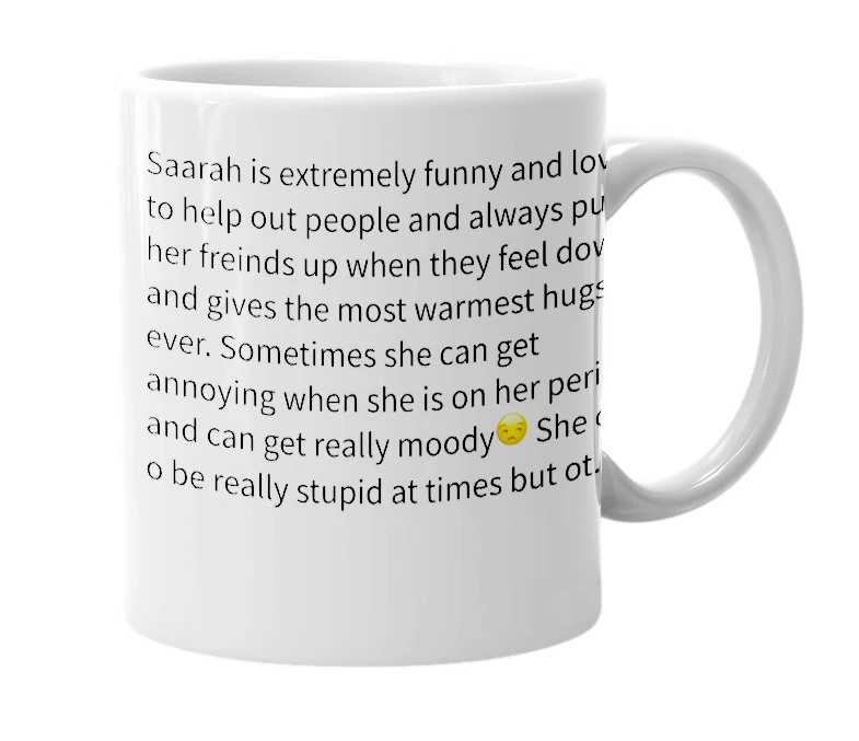 White mug with the definition of 'Saarah'
