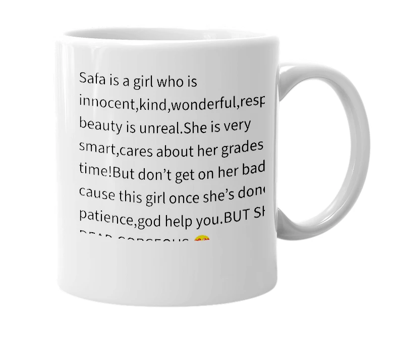 White mug with the definition of 'Safa'