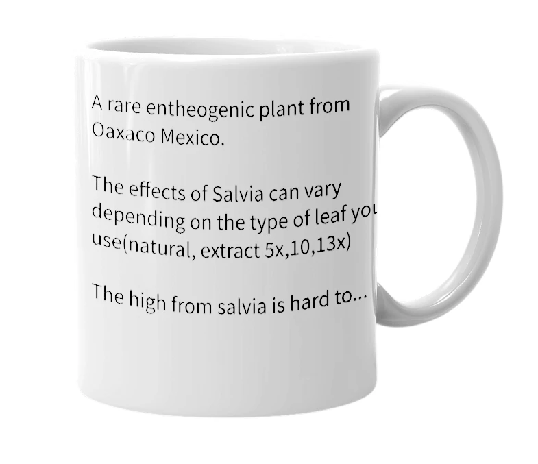 White mug with the definition of 'Salvia Divinorum'