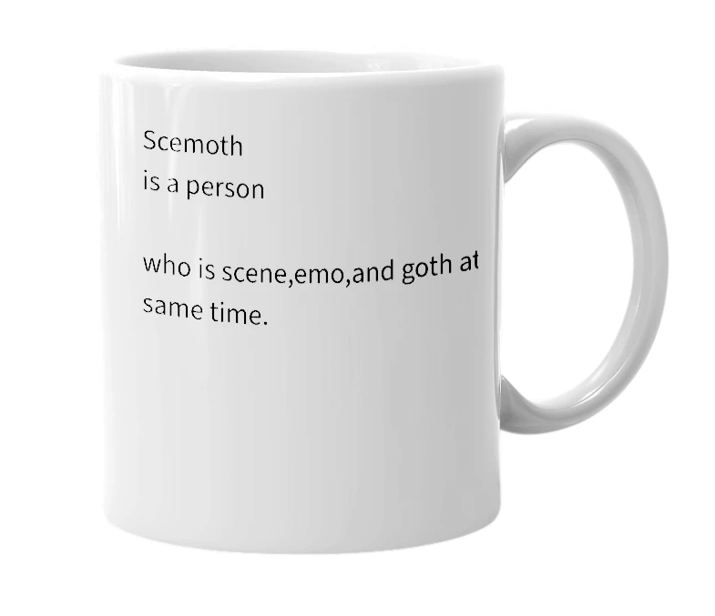 White mug with the definition of 'Scemoth'