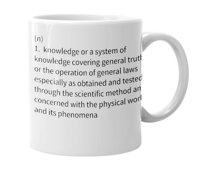 White mug with the definition of 'Science'