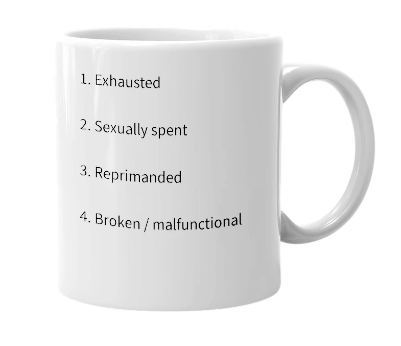 White mug with the definition of 'Scrim'd'