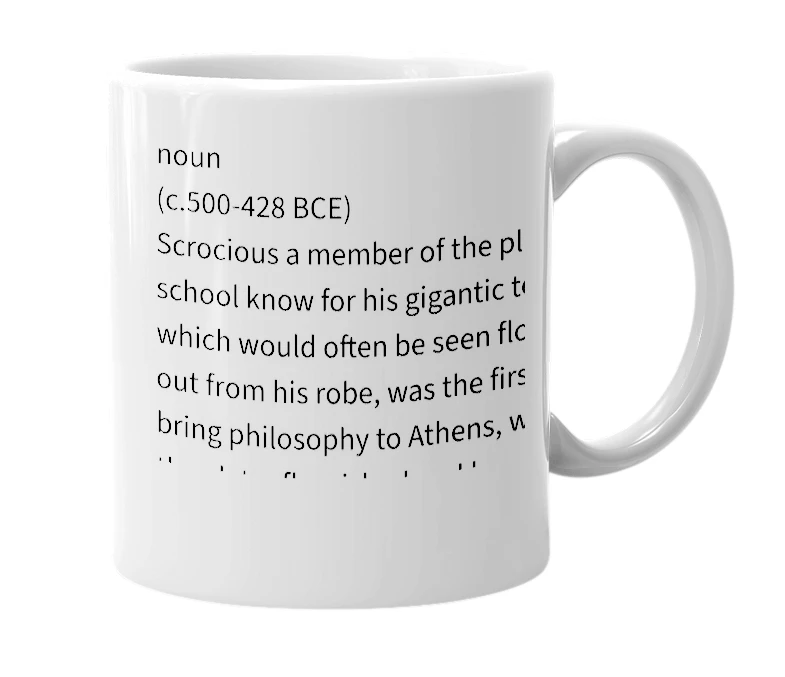 White mug with the definition of 'Scrocious'