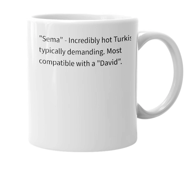 White mug with the definition of 'Sema'