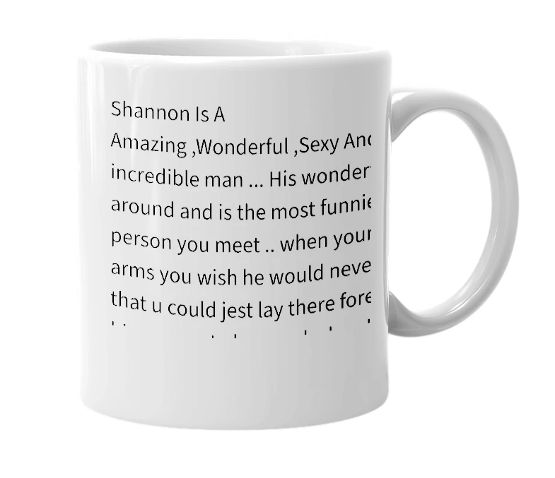 White mug with the definition of 'Shannon'