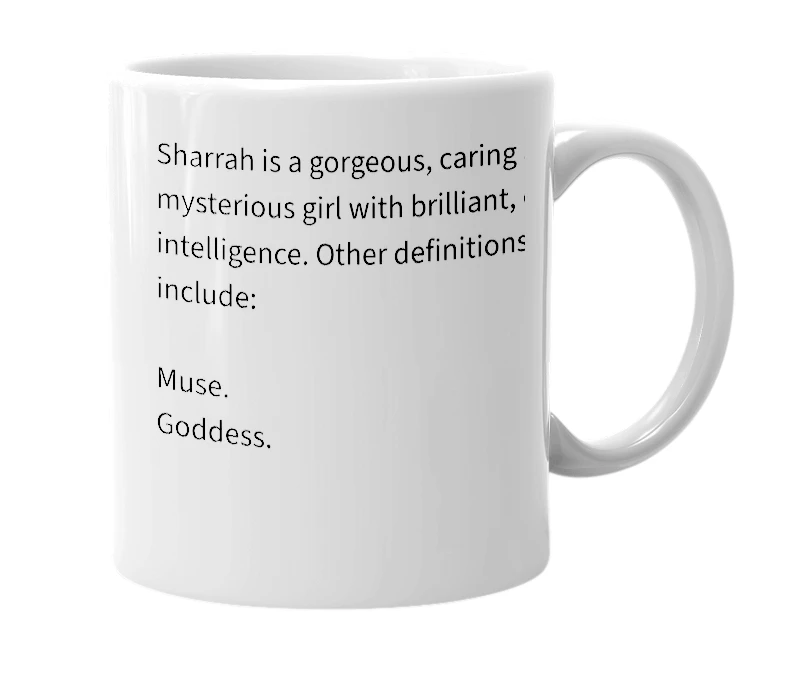 White mug with the definition of 'Sharrah'