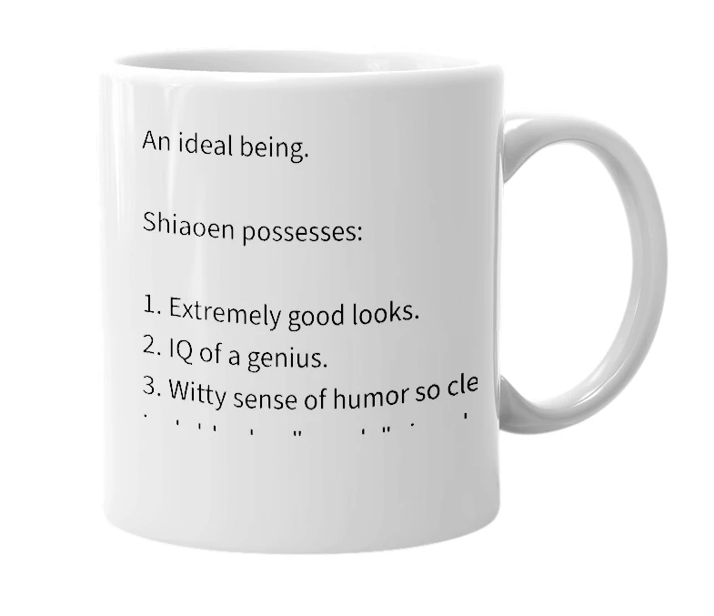 White mug with the definition of 'Shiaoen'