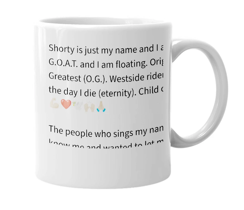 White mug with the definition of 'Shorty'