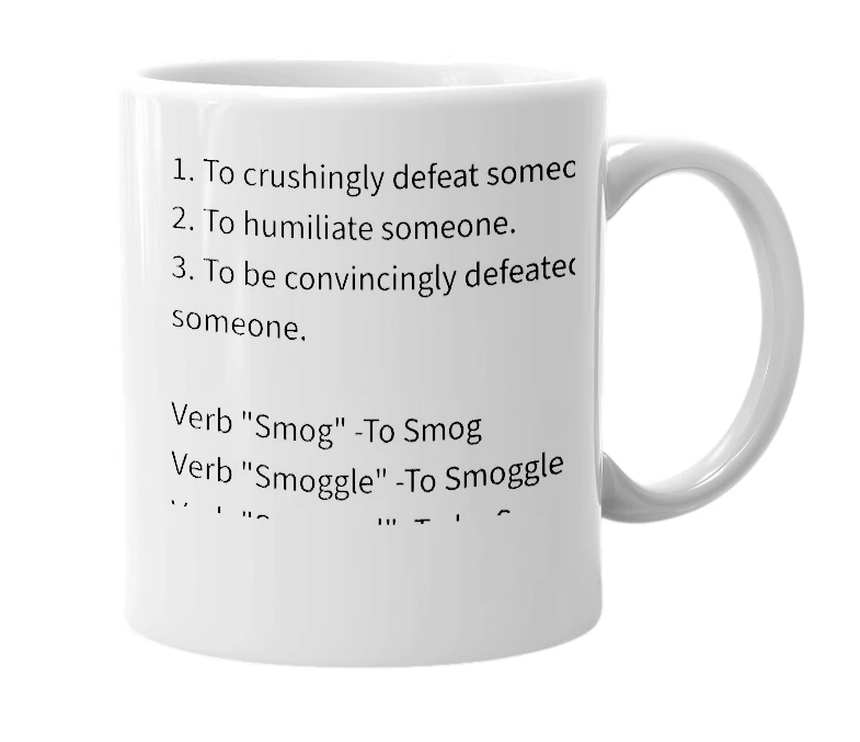 White mug with the definition of 'Smoggler'