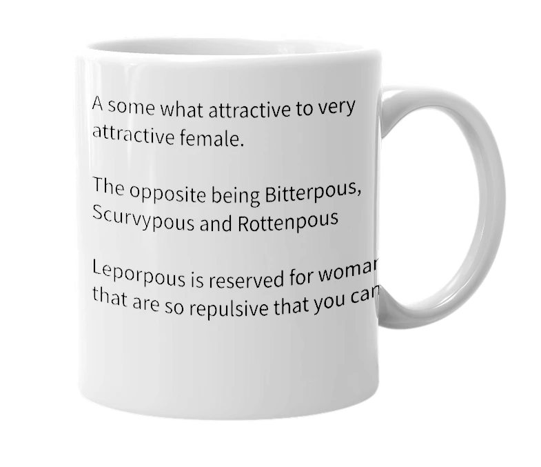 White mug with the definition of 'Sourpous'