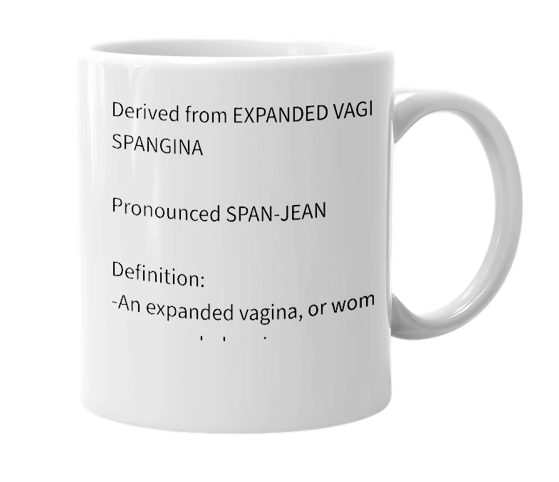 White mug with the definition of 'Spangene'