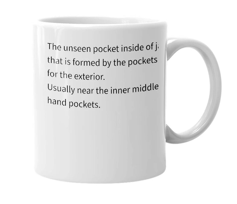 White mug with the definition of 'Spanish Pocket'
