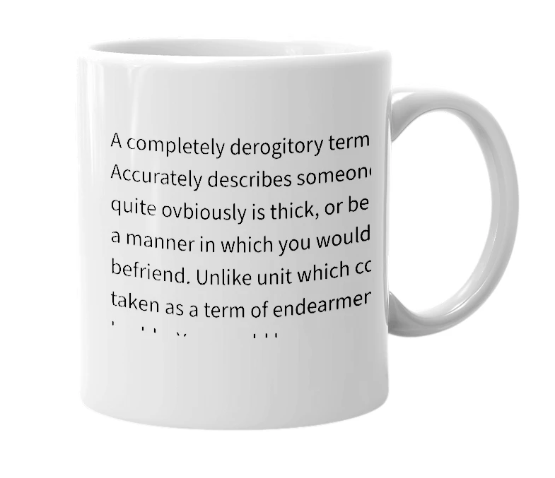 White mug with the definition of 'Spun Unit'