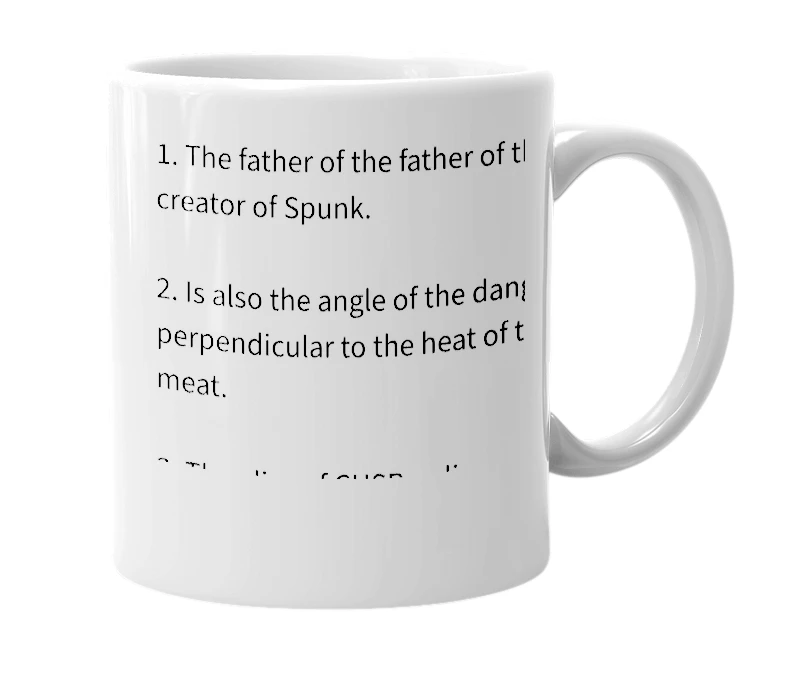White mug with the definition of 'Spunkdaddy Mattress Extreme'