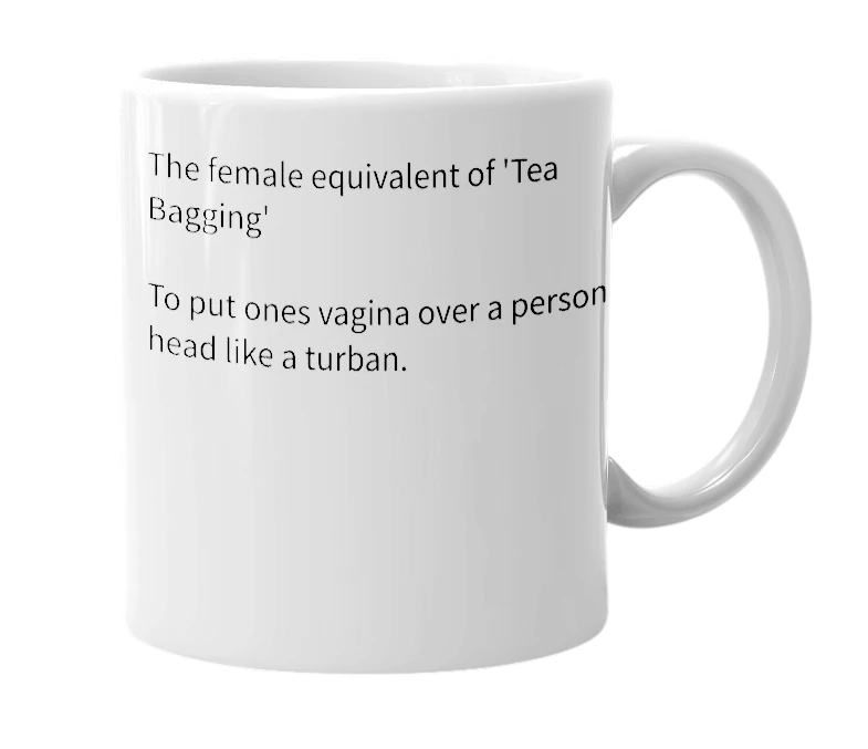 White mug with the definition of 'Squishy Turban'