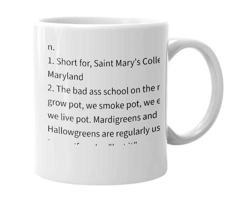 White mug with the definition of 'St Mary's'