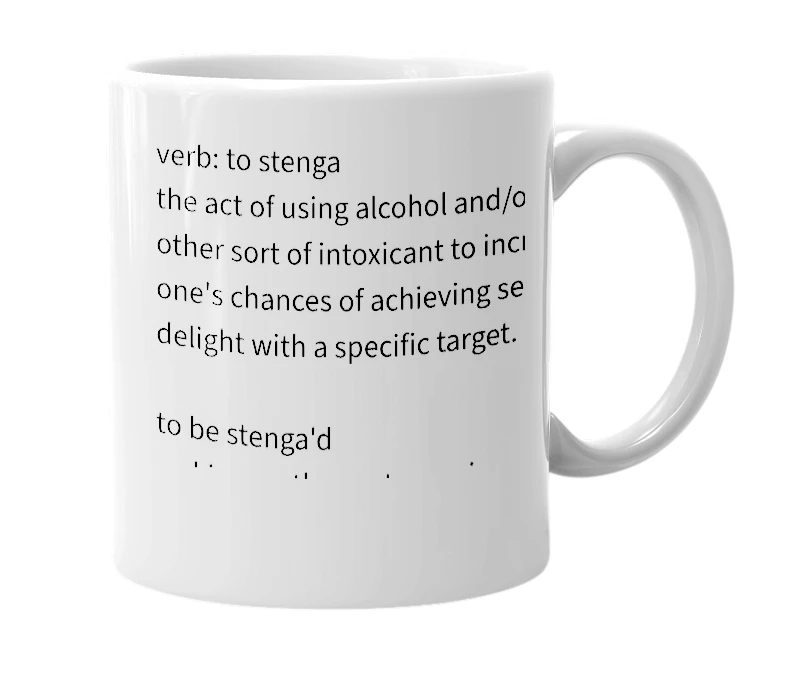 White mug with the definition of 'Stenga'