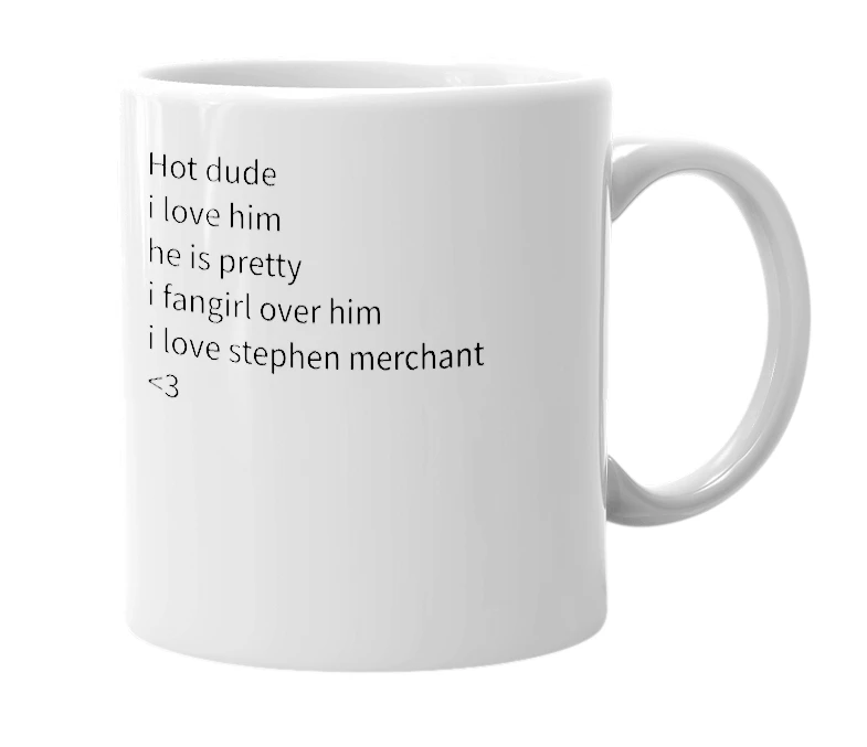 White mug with the definition of 'Stephen Merchant'