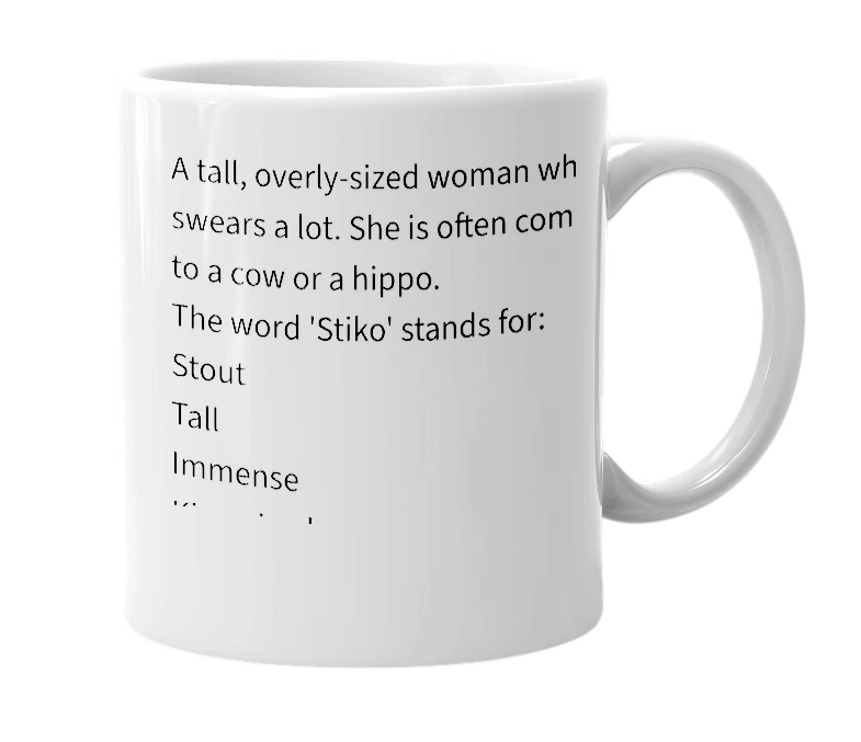 White mug with the definition of 'Stiko'
