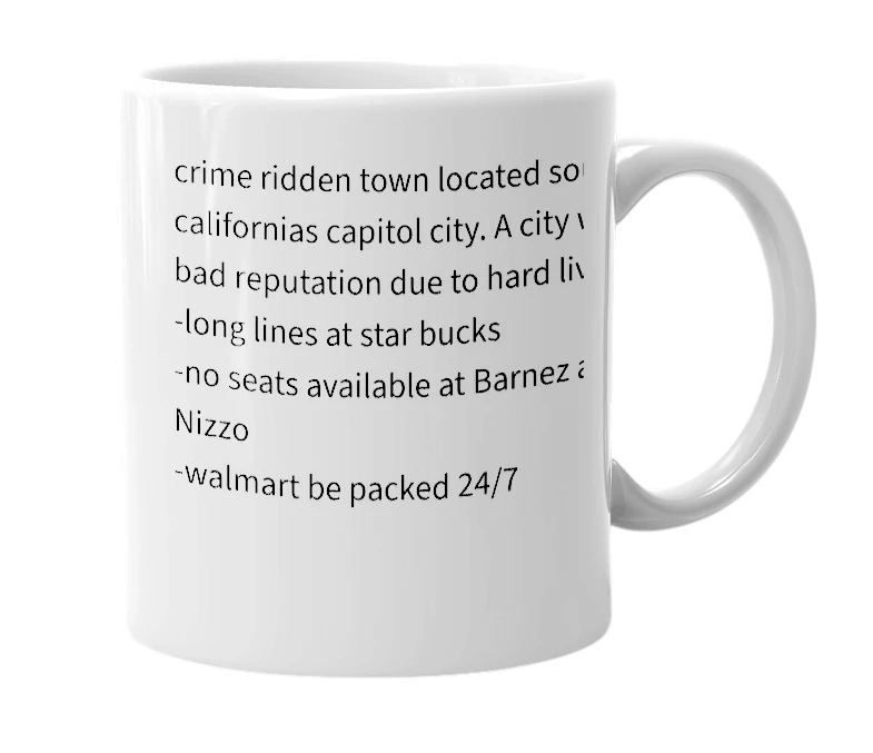 White mug with the definition of 'Stocktown'