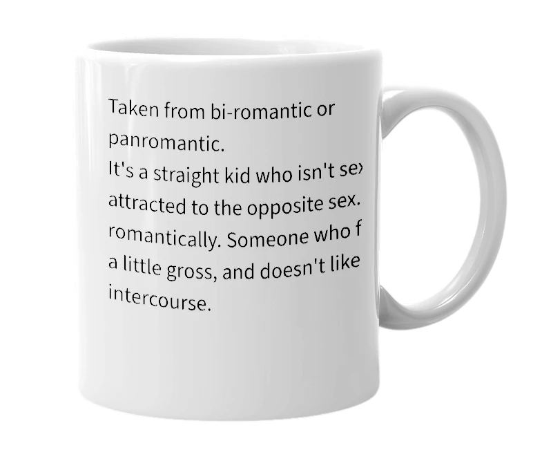 White mug with the definition of 'Straight romantic'
