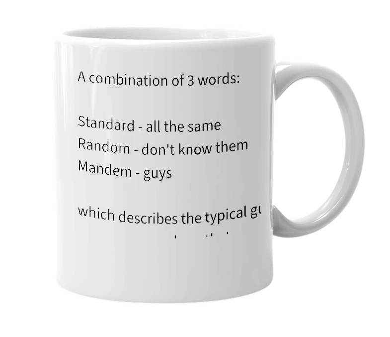 White mug with the definition of 'Strandem'