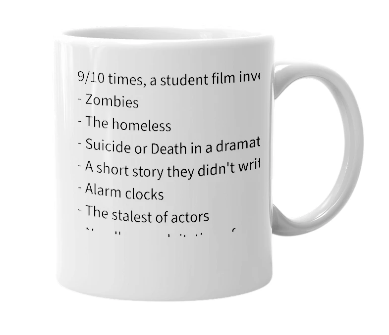 White mug with the definition of 'Student Film'