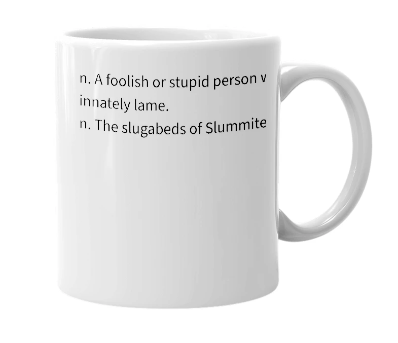 White mug with the definition of 'Suck Idiot'